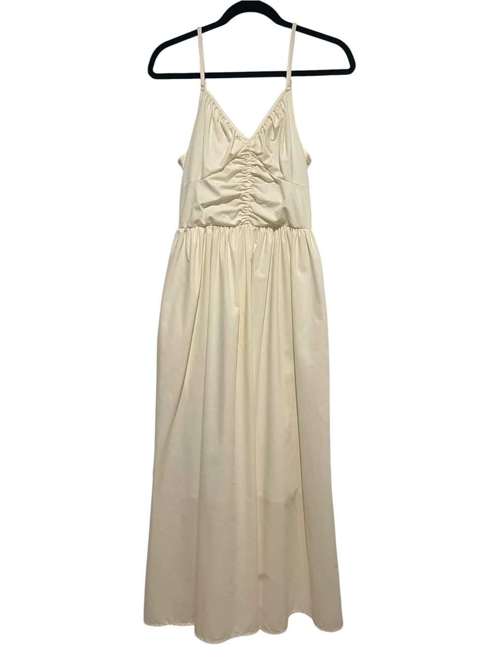 Cider Cream Spaghetti Strap w/Beaded Detail Ruching bodice Costal Maxi Dress-XS